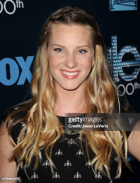 Actress Heather Morris attends the "Glee" 100th episode celebration at Chateau Marmont on March 18, 2014 in Los Angeles, California.