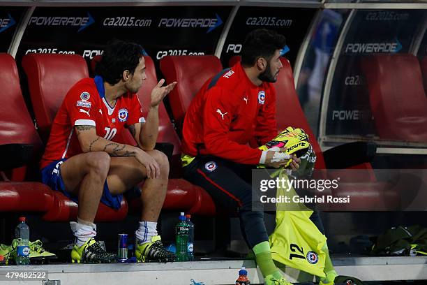 Jorge Valdivia of Chile reacts after being substituted during the 2015 Copa America Chile Final match between Chile and Argentina at Nacional Stadium...