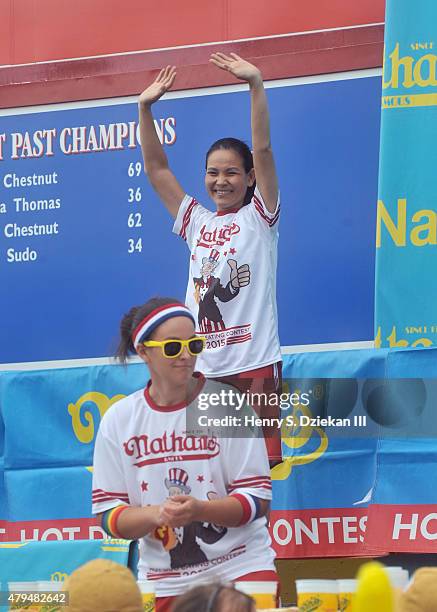 Sonya Thomas attends 2015 Nathan's Famous 4th Of July International Hot Dog Eating Contest at Coney Island on July 4, 2015 in New York City.