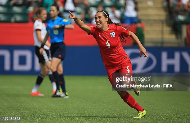 Fara Williams of England celebrates her goal from the penalty spot during the FIFA Women's World Cup 2015 Third Place Play-off match between Germany...