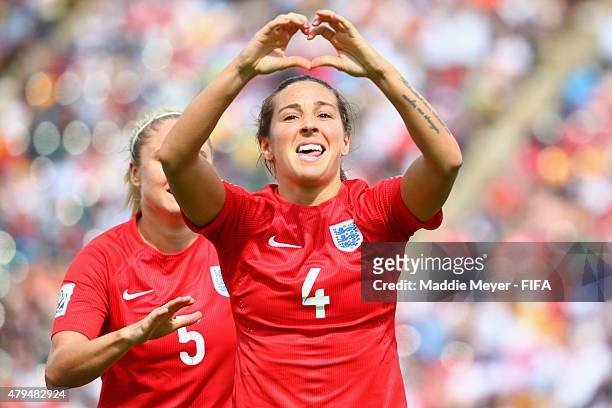 Fara Williams of England celebrates after scoring a penalty kick goal during the FIFA Women's World Cup 2015 third place play-off match between...