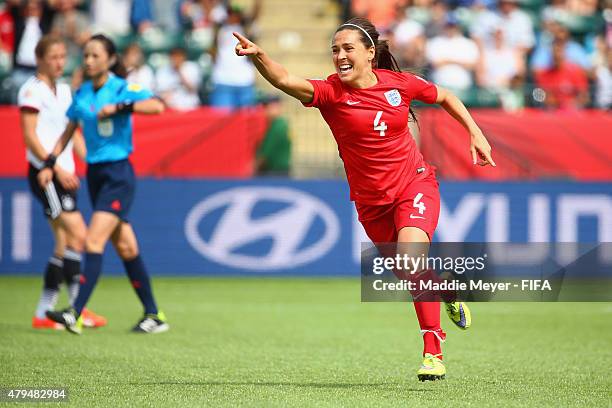 Fara Williams of England celebrates after scoring a penalty kick goal during the FIFA Women's World Cup 2015 third place play-off match between...