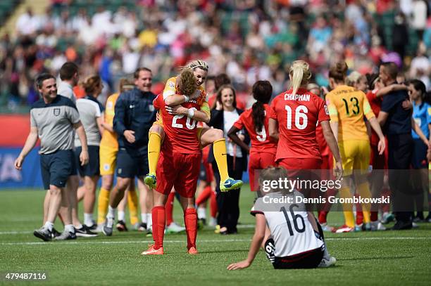 England players celebrate their third place after the FIFA Women's World Cup Canada 2015 Third Place Play-off match between Germany and England at...