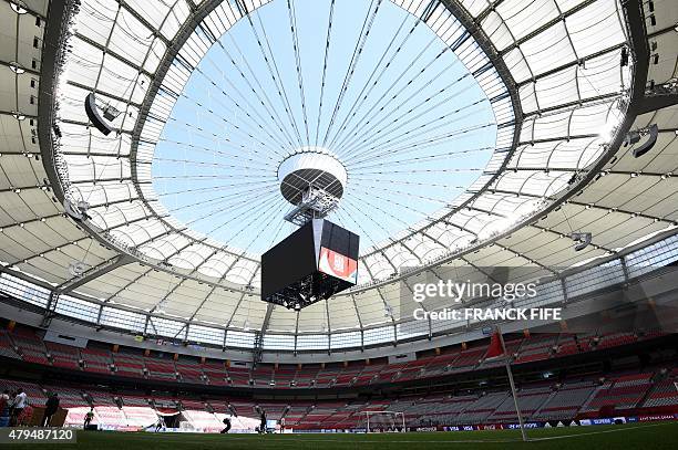 View of the BC Place stadium in Vancouver on July 4, 2015 on the eve of the 2015 FIFA Women's World Cup final football match USA vs Japan. AFP PHOTO...