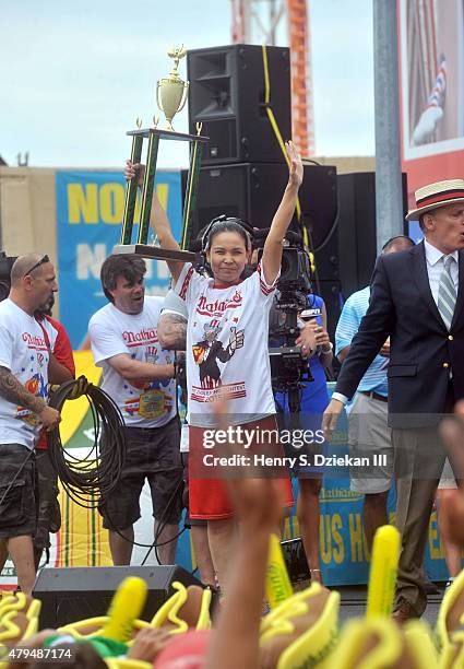 Sonya Thomas attends 2015 Nathan's Famous 4th Of July International Hot Dog Eating Contest at Coney Island on July 4, 2015 in New York City.