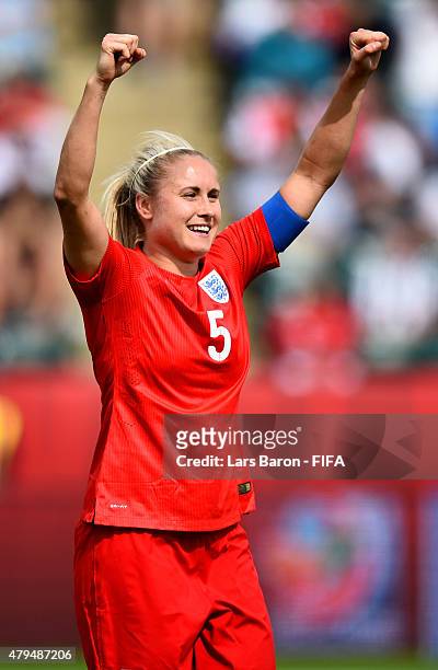 Steph Houghton of England celebrates after winning the FIFA Women's World Cup 2015 Third Place Play-off match between Germany and England at...