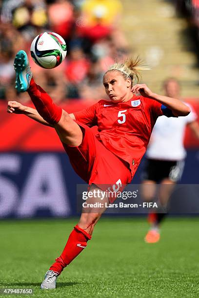 Steph Houghton of England kicks the ball during the FIFA Women's World Cup 2015 Third Place Play-off match between Germany and England at...