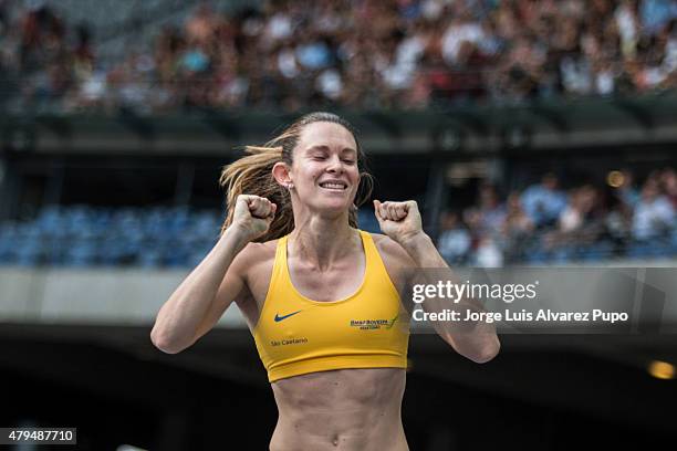 Fabiana Murer of Brazil competes in the Womens pole vault during the Meeting Areva - IAAF Diamond League at Stade de France on July 04, 2015 in...