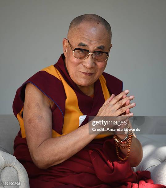 His Holiness the 14th Dalai Lama speaks onstage at the Peak Mind Foundation's event at Rancho Las Lomas on July 4, 2015 in Silverado Canyon,...