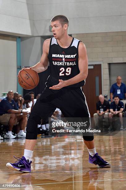 Seth Tuttle of the Miami Heat dribbles the ball against the Indiana Pacers on July 4, 2015 at Amway Center in Orlando, Florida. NOTE TO USER: User...