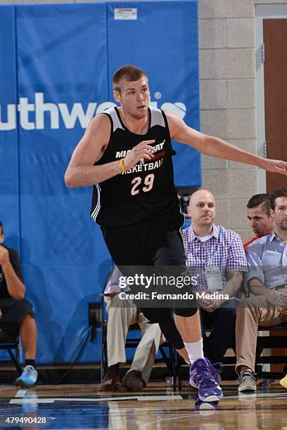 Seth Tuttle of the Miami Heat runs down the court against the Indiana Pacers on July 4, 2015 at Amway Center in Orlando, Florida. NOTE TO USER: User...