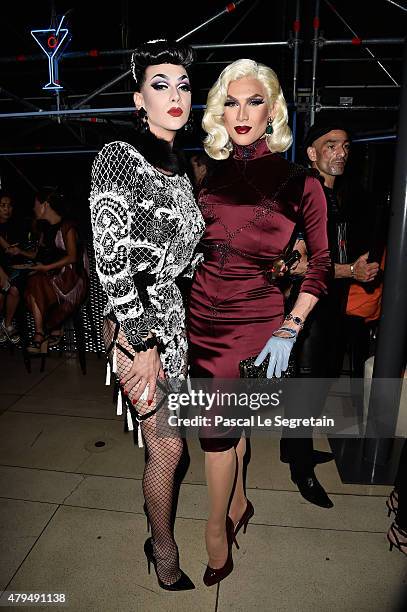 Pearl and Miss Fame attend the Miu Miu Club launch of the first Miu Miu fragrance and croisiere 2016 collection at Palais d'Iena on July 4, 2015 in...