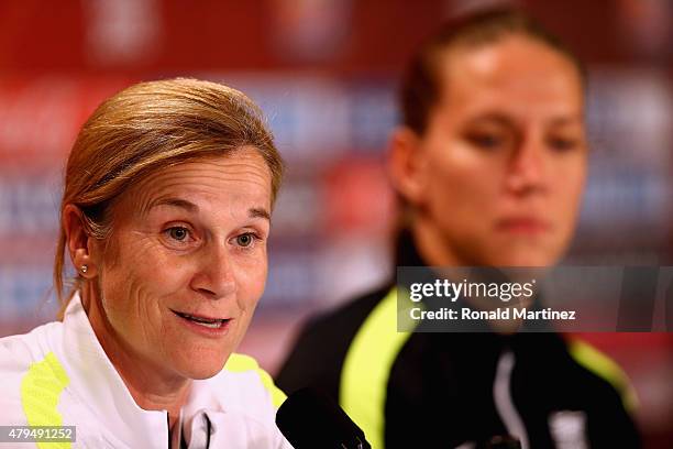 Jill Ellis of the United States of America speaks with the media during a press conference prior to the FIFA Women's World Cup Canada 2015 Final...