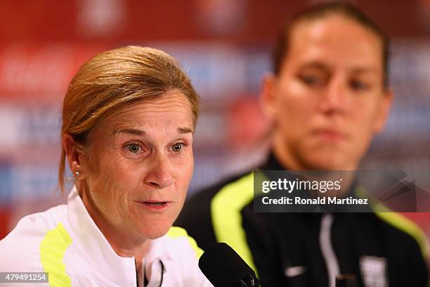 Jill Ellis of the United States of America speaks with the media during a press conference prior to the FIFA Women's World Cup Canada 2015 Final...