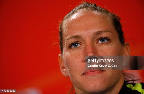 Lauren Holiday of the United States of America speaks to the media during a press conference prior to the FIFA Women's World Cup Canada 2015 Final...