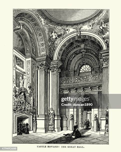 stockillustraties, clipart, cartoons en iconen met castle howard the great hall - inkomhal