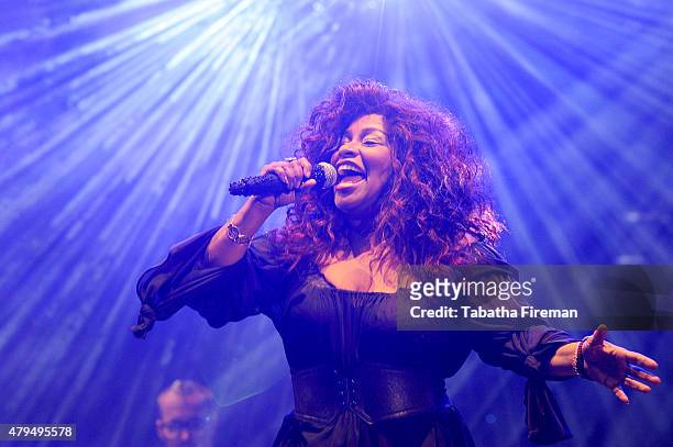 Chaka Khan headlines the main stage at the Love Supreme Jazz Festival at Glynde Place on July 4, 2015 in Lewes, England.