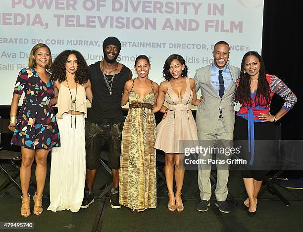 Cori Murray, Jurnee Smollett, Aldis Hodge, Salli Richardson-Whitfield , Meagan Good, DeVon Franklin, and Ava DuVernay attend "Power Of Diversity In...