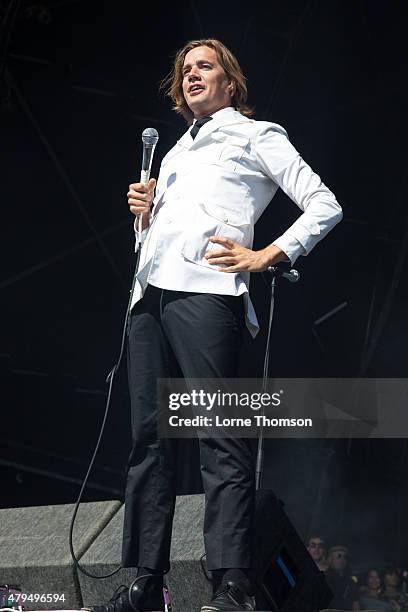 Howlin' Pelle Almqvist of The Hives performs at Clapham Common on July 4, 2015 in London, England.