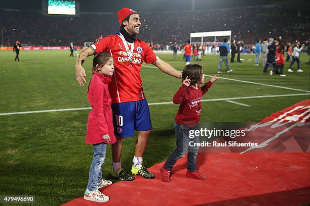 Jorge Valdivia of Chile celebrates after winning the 2015 Copa America Chile Final match between Chile and Argentina at Nacional Stadium on July 04,...