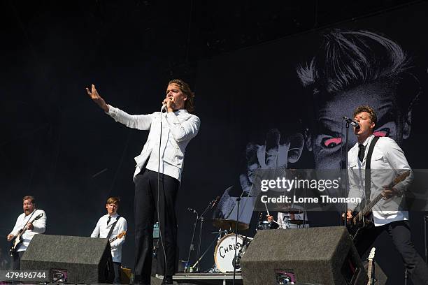 Mikael Karison, Mattias Bernvall, Howlin' Pele Almqvist, Christian Grann and Nicholous Arson of The Hives perform at Clapham Common on July 4, 2015...