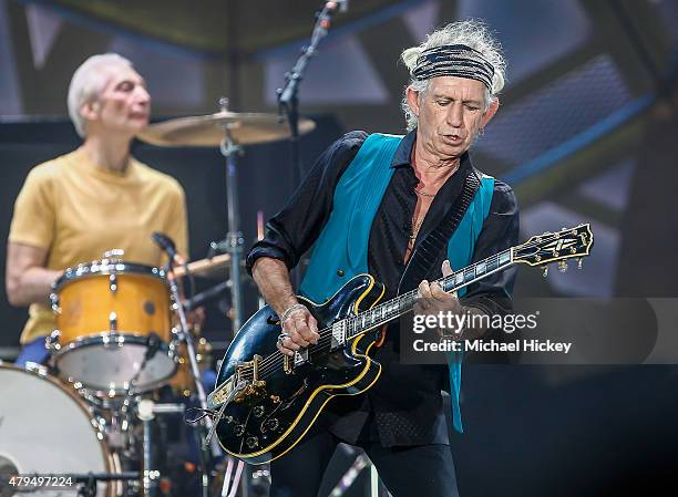 Keith Richards of the Rolling Stones performs at the Indianapolis Motor Speedway on July 4, 2015 in Indianapolis, Indiana.