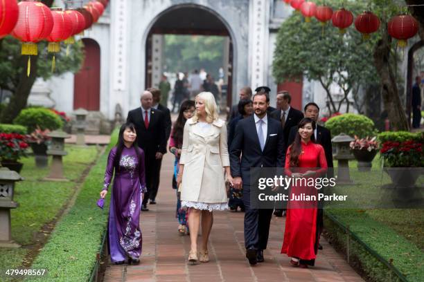 Crown Prince Haakon and Crown Princess Mette-Marit of Norway during day 1 of an official visit to Vietnam, visit The Temple of Literature, on March...