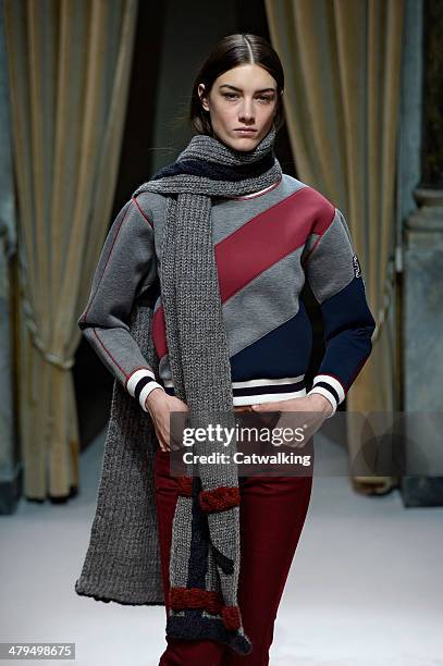 Model walks the runway at the Fay Autumn Winter 2014 fashion show during Milan Fashion Week on February 19, 2014 in Milan, Italy.