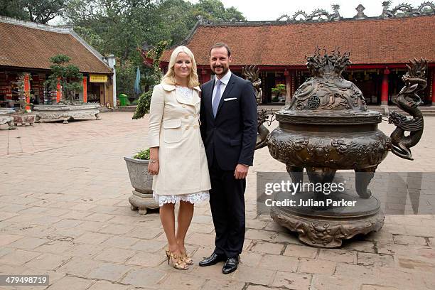 Crown Prince Haakon and Crown Princess Mette-Marit of Norway during day 1 of an official visit to Vietnam, visit The Temple of Literature on March...