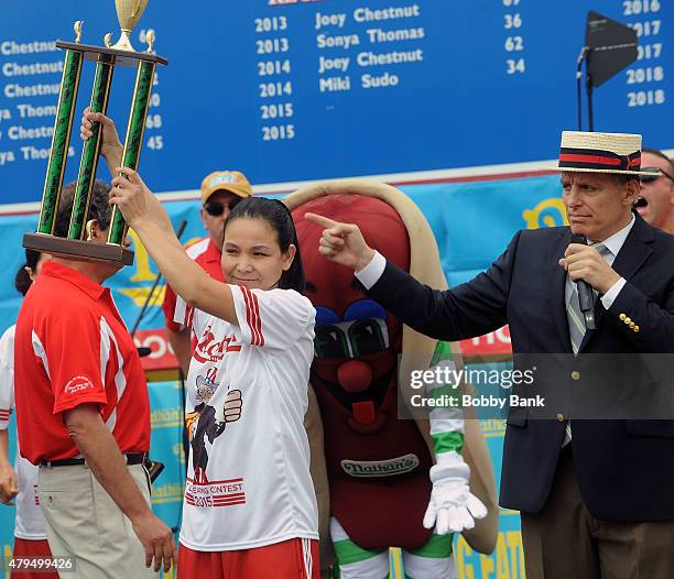 Sonya Thomas attends the 2015 Nathan's Famous 4th Of July International Hot Dog Eating Contest at Coney Island on July 4, 2015 in New York City.
