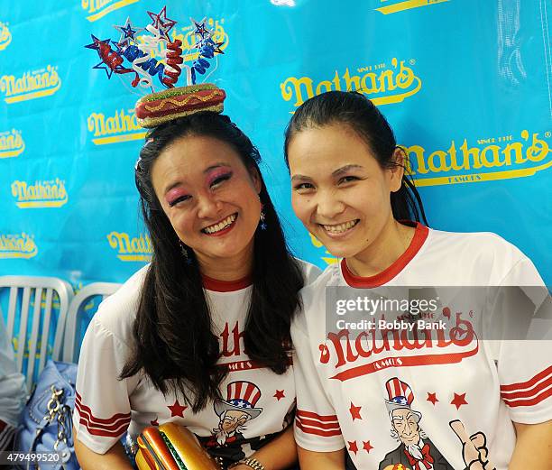 Mary Bowers and Sonya Thomas attends the 2015 Nathan's Famous 4th Of July International Hot Dog Eating Contest at Coney Island on July 4, 2015 in New...