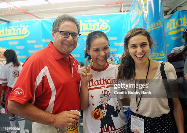 Wayne Norbitz, president of Nathan's Famous and Sonya Thomas attends the 2015 Nathan's Famous 4th Of July International Hot Dog Eating Contest at...