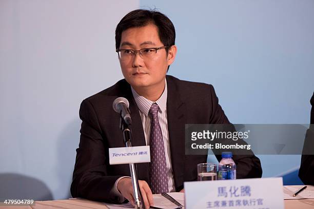 Ma Huateng, chairman and chief executive officer of Tencent Holdings Ltd., attends a news conference in Hong Kong, China, on Wednesday, March 19,...