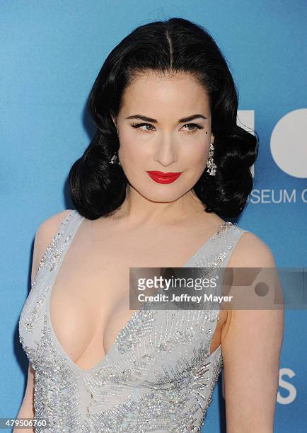 Burlesque dancer/model Dita Von Teese arrives at the 2015 MOCA Gala presented by Louis Vuitton at The Geffen Contemporary at MOCA on May 30, 2015 in...