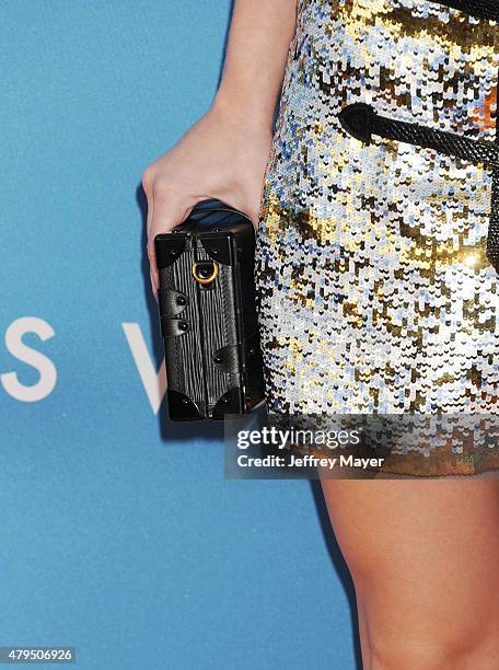 Actress Britt Robertson, handbag detail, at the 2015 MOCA Gala presented by Louis Vuitton at The Geffen Contemporary at MOCA on May 30, 2015 in Los...