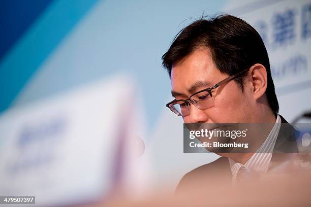 Ma Huateng, chairman and chief executive officer of Tencent Holdings Ltd., attends a news conference in Hong Kong, China, on Wednesday, March 19,...