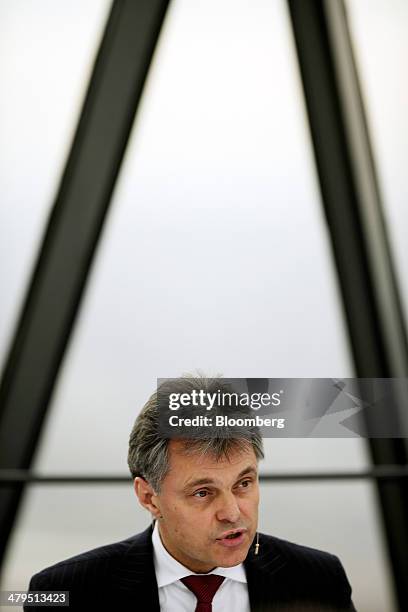 Wolfgang Schreiber, chief executive officer of Bentley Motors Ltd., speaks during a news conference to announce the company's financial results in...