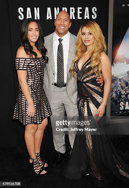 Simone Alexandra Johnson, actor Dwayne 'The Rock' Johnson and singer Dinah Jane Hansen arrive at the 'San Andreas' - Los Angeles Premiere at TCL...