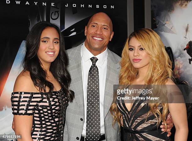 Simone Alexandra Johnson, actor Dwayne 'The Rock' Johnson and singer Dinah Jane Hansen arrive at the 'San Andreas' - Los Angeles Premiere at TCL...