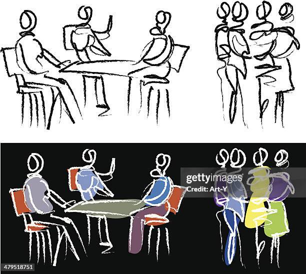 people sketch - meeting - generations workplace stock illustrations