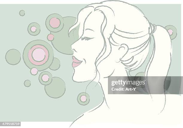 smiling beauty with eyes closed - woman eyes closed stock illustrations