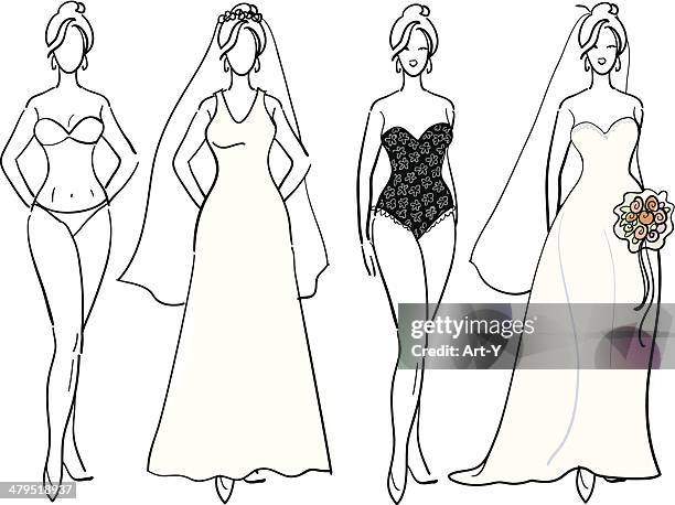 bride and fitting dresses - knickers stock illustrations