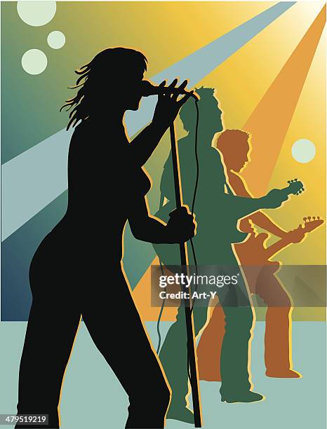 stockillustraties, clipart, cartoons en iconen met band on stage - drie personen