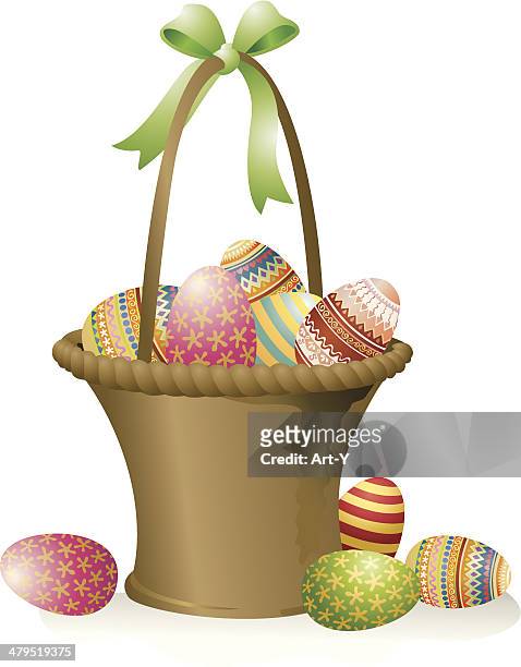 easter basket and eggs - easter basket with candy stock illustrations