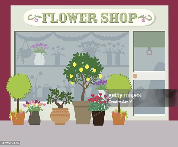 city life series-flower shop - blumenstrauss vase stock-grafiken, -clipart, -cartoons und -symbole