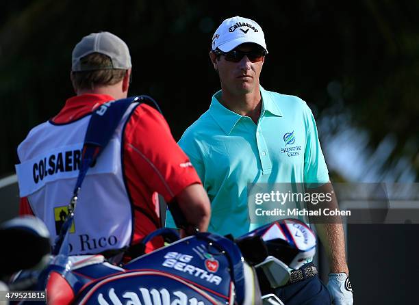 Nicolas Colsaerts of Belgium prepares to hit a drive during the first round of the Puerto Rico Open presented by seepuertorico.com held at Trump...