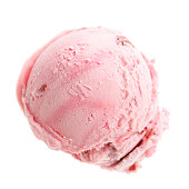 scoop of strawberry ice cream from bird's eye view