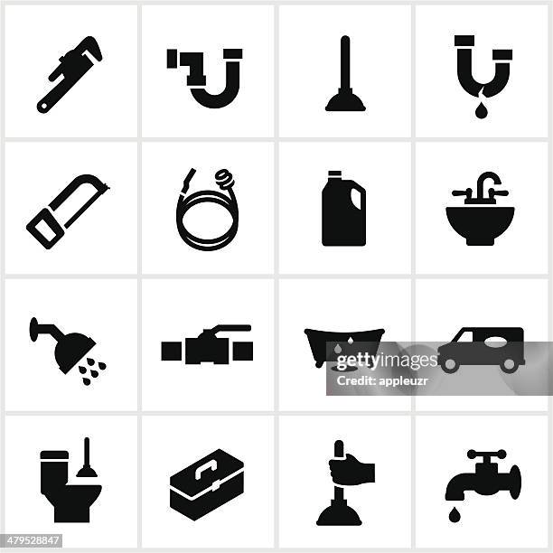black plumbing icons - plumber crack stock illustrations