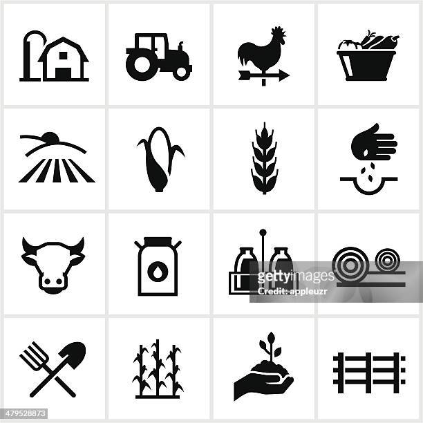 bildbanksillustrationer, clip art samt tecknat material och ikoner med farming and agriculture icons - pitchfork agricultural equipment