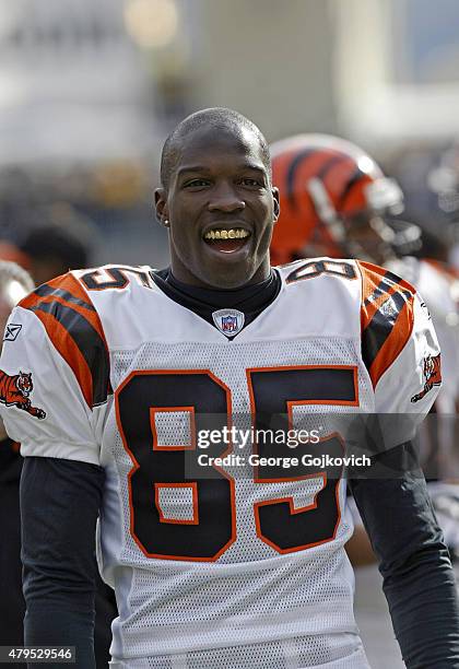 Wide receiver Chad Johnson of the Cincinnati Bengals looks on from the field before a National Football League game against the Pittsburgh Steelers...